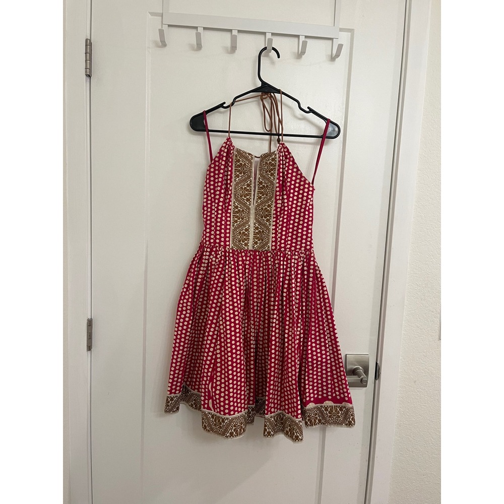 Anthropologie Plenty by Tracey Reece Polka Dot Pink Midi Dress Wedding Boho Chic